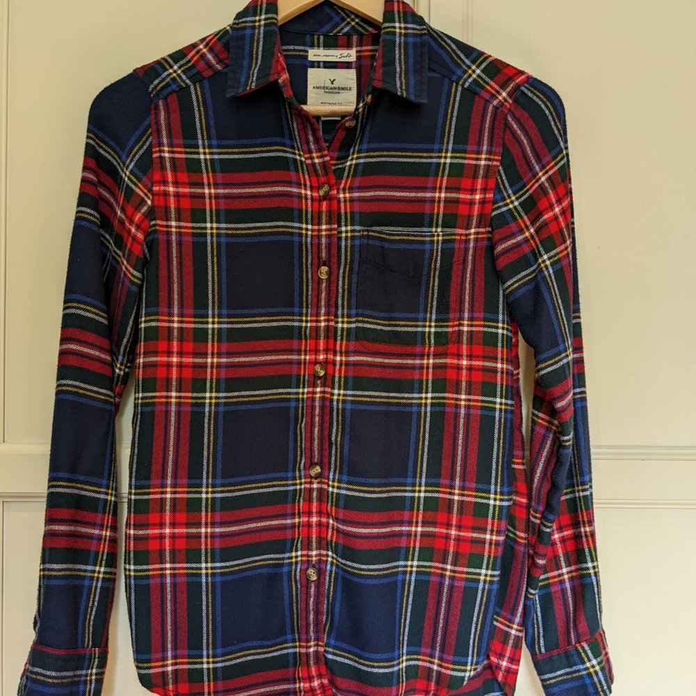 American Eagle Plaid Flannel Button Down Blue, Red, Green XXS